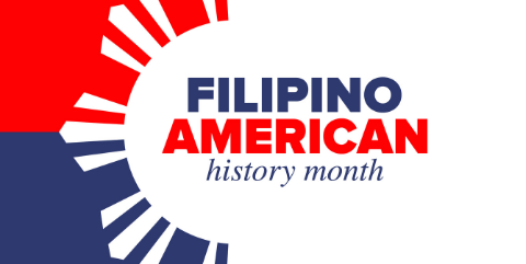 Filipino American Heritage Month Blue & Red Flag pattern with White sunburst in background
