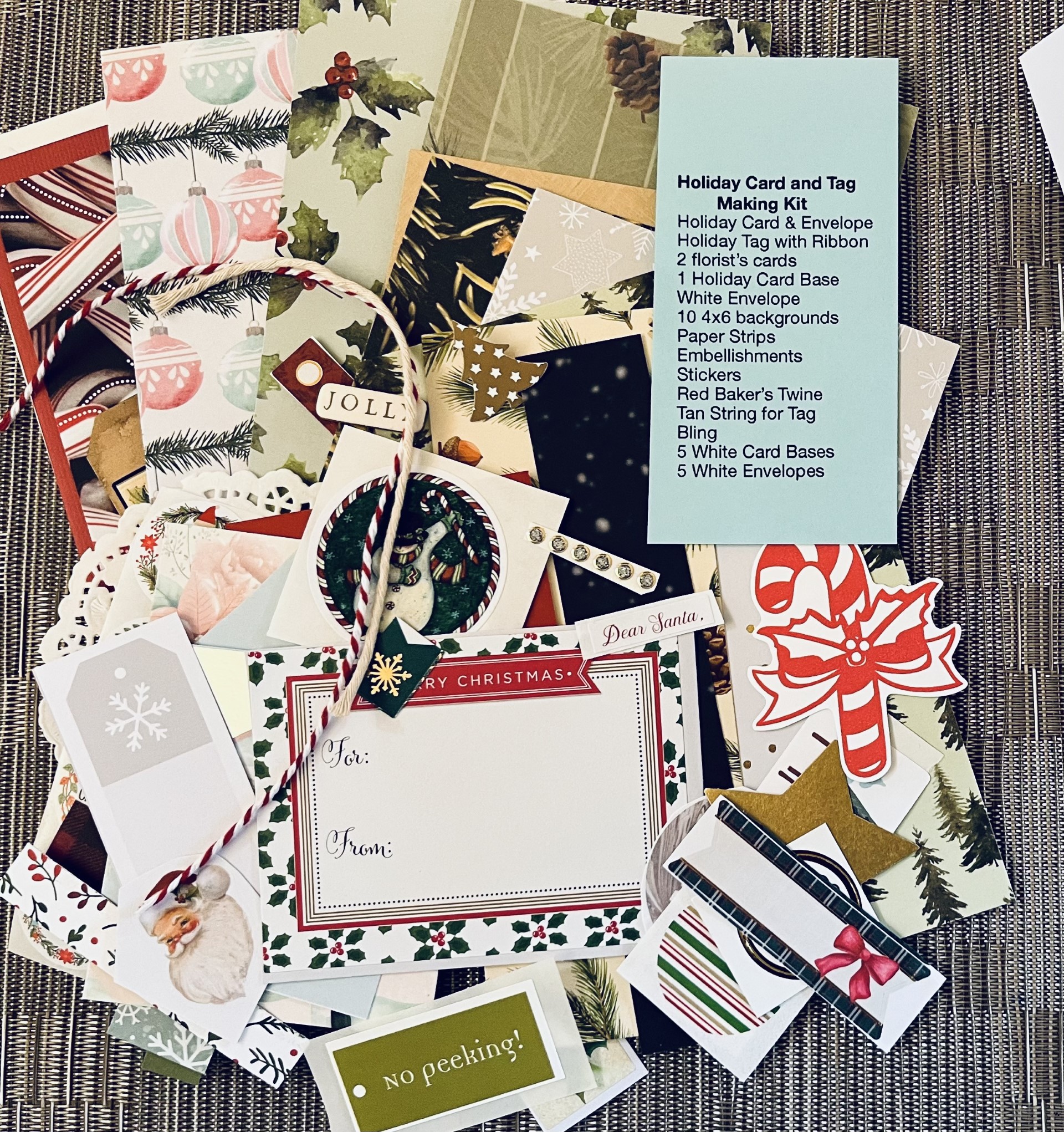 Assorted materials for making holiday cards and gift tags