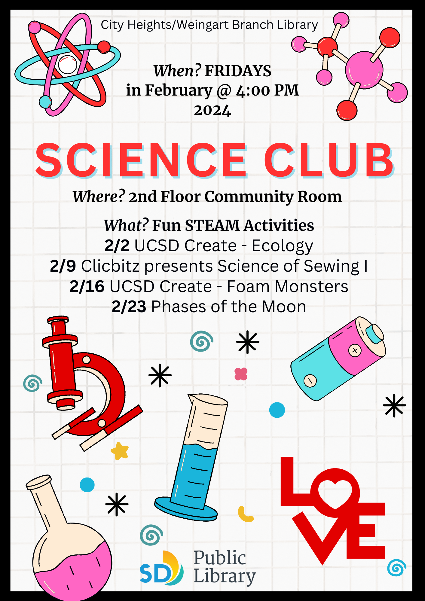 February 2024 Science Club Flyer