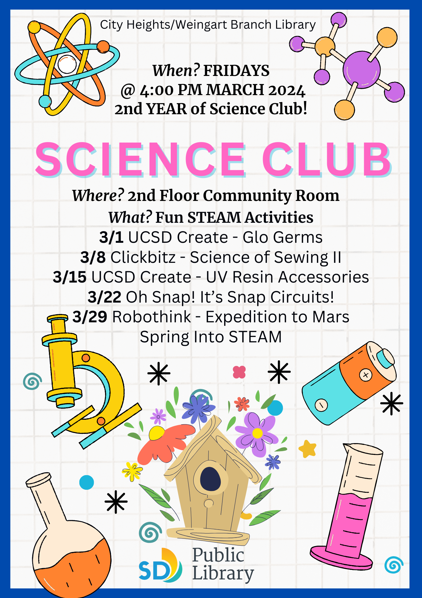 March 2024 Science Club Flyer