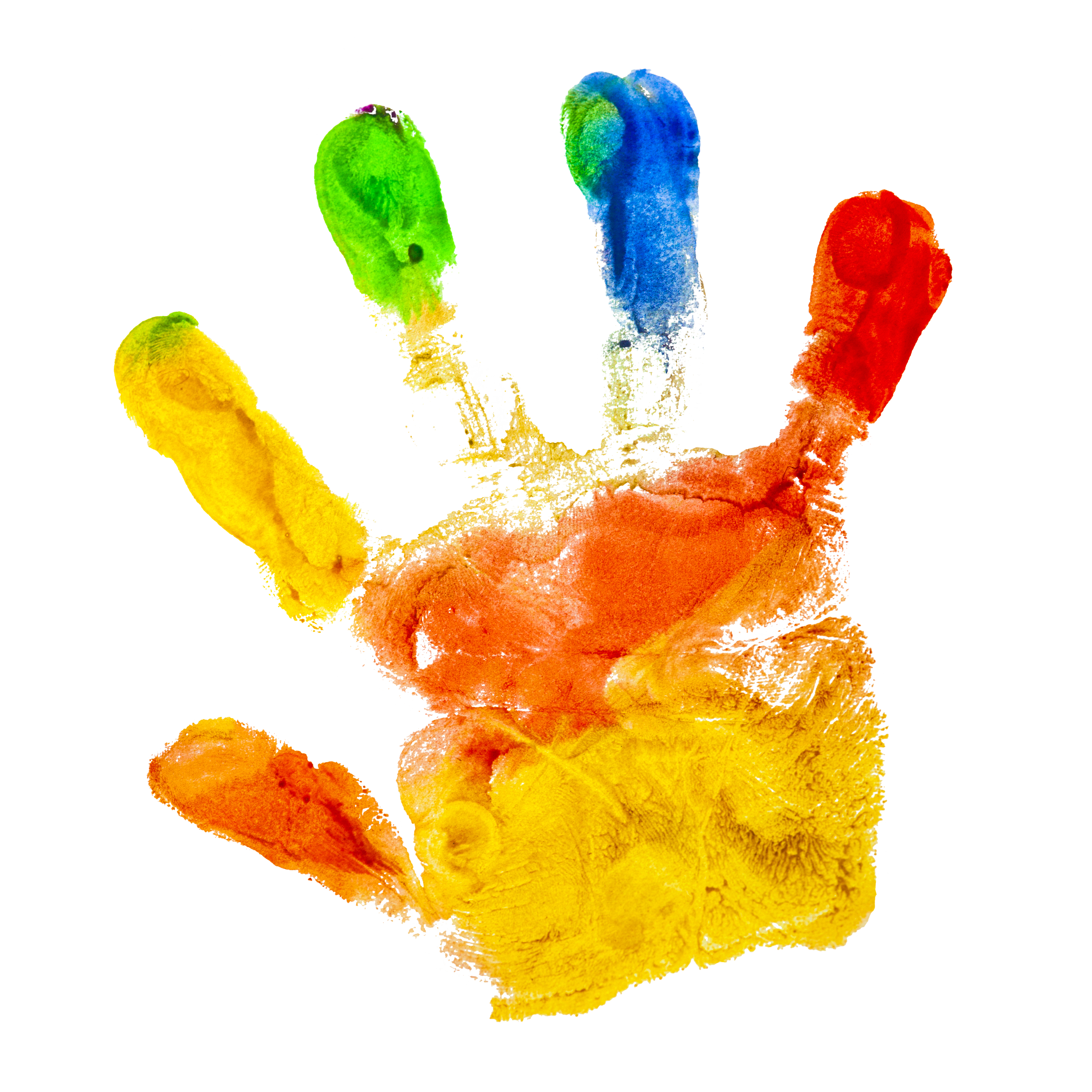 child's handprint impression in paint