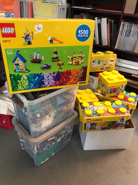 Legos in boxes and totes
