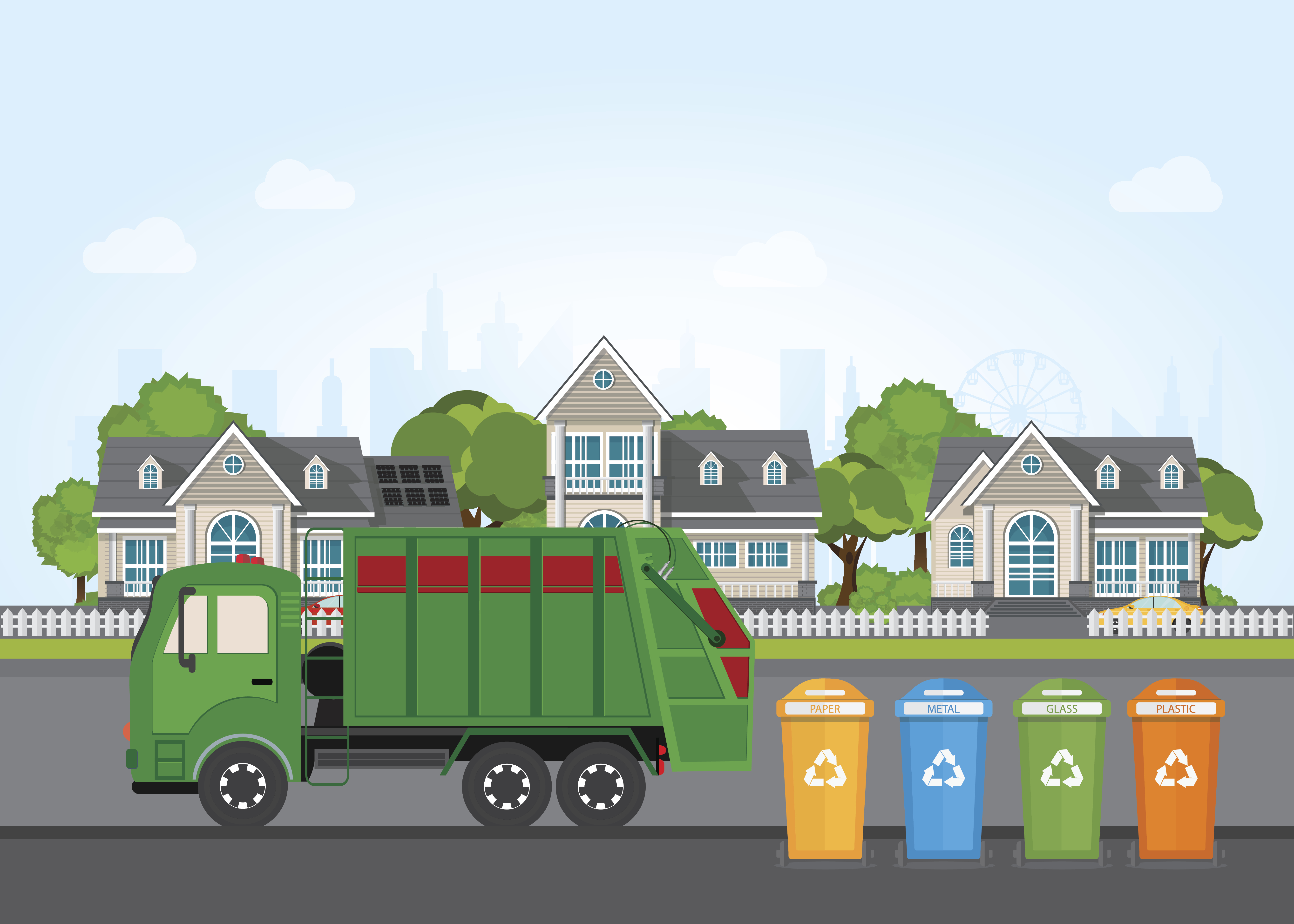 Garbage truck with recycling bins