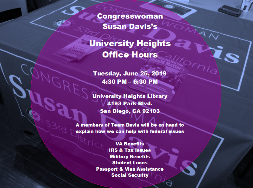 Congresswoman Susan Davis Office Hours information