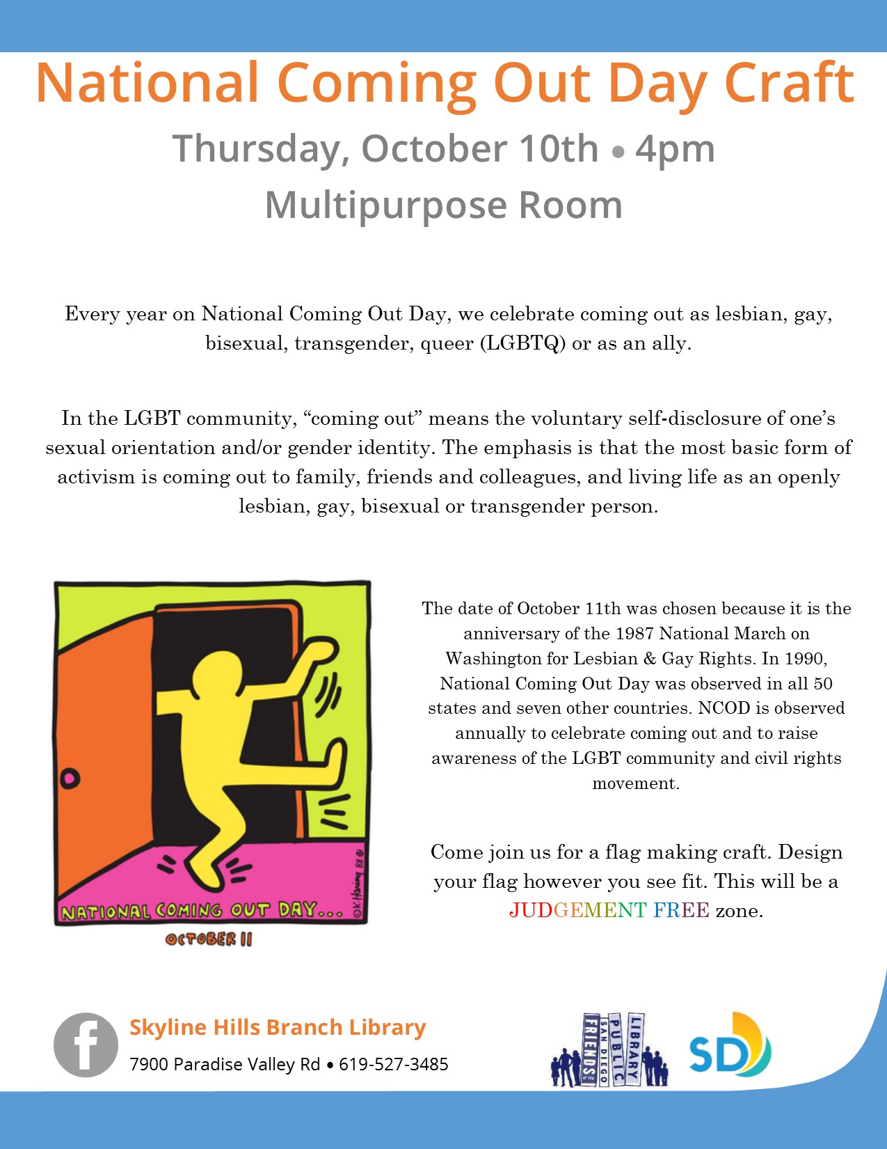 Flyer promoting National Coming Out Day Craft