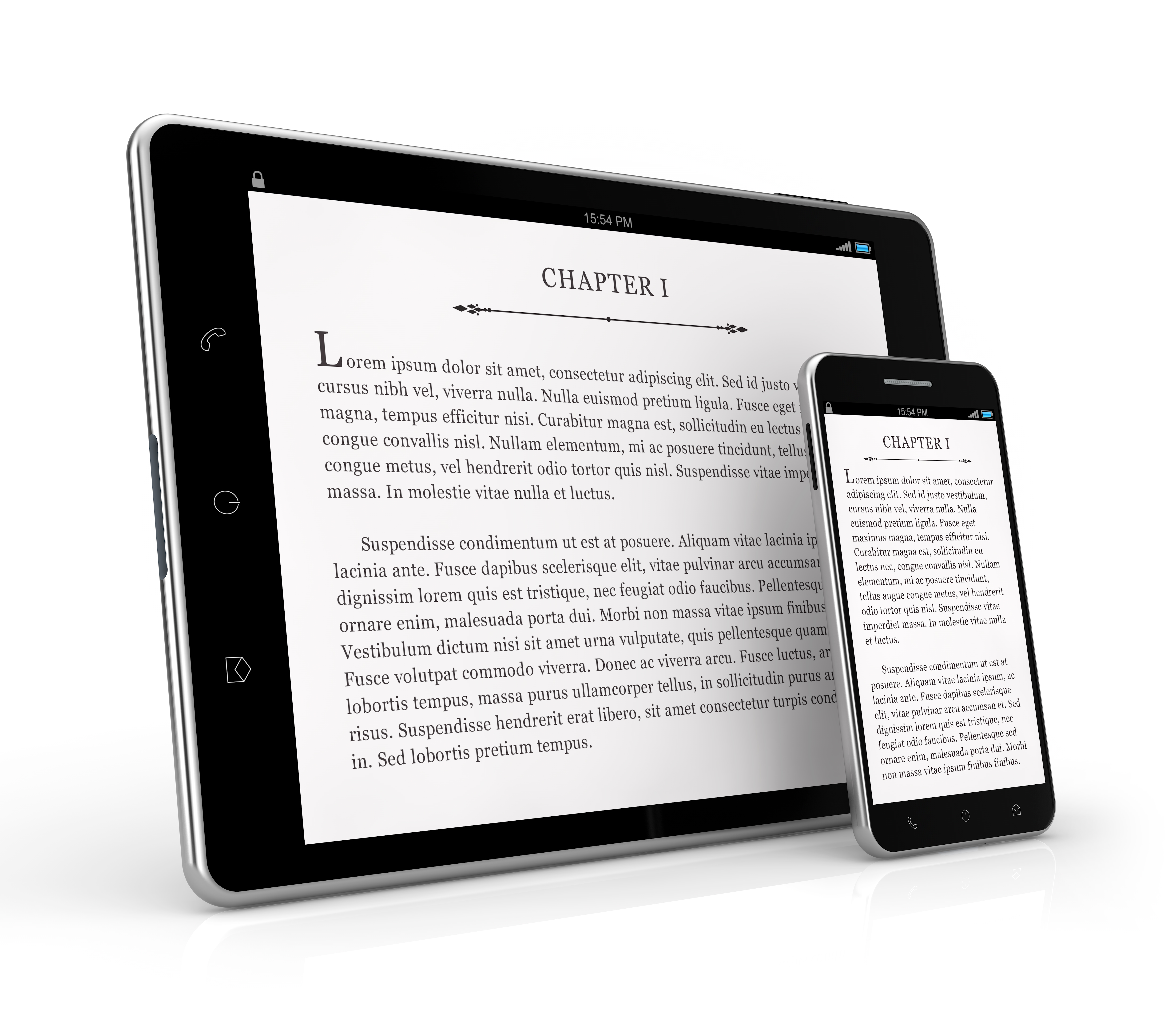Ebook text on a Tablet & Smartphone  