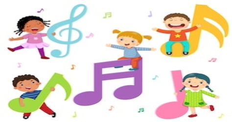 Children with music notes clipart.