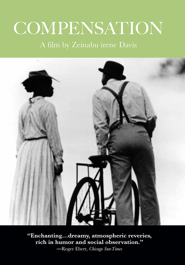 Silhouettes of lead characters Malindy and Arthur in period clothing with vintage bycicle