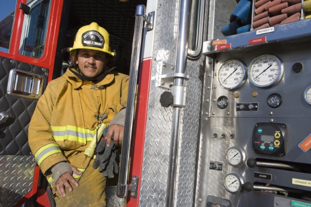 firefighter in fire engine
