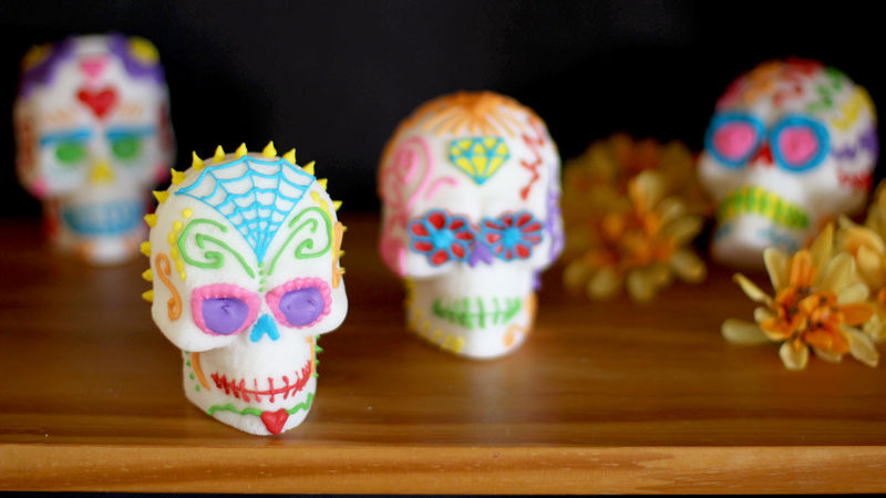 Picture of colorful skulls made of sugar for Day of the Dead.
