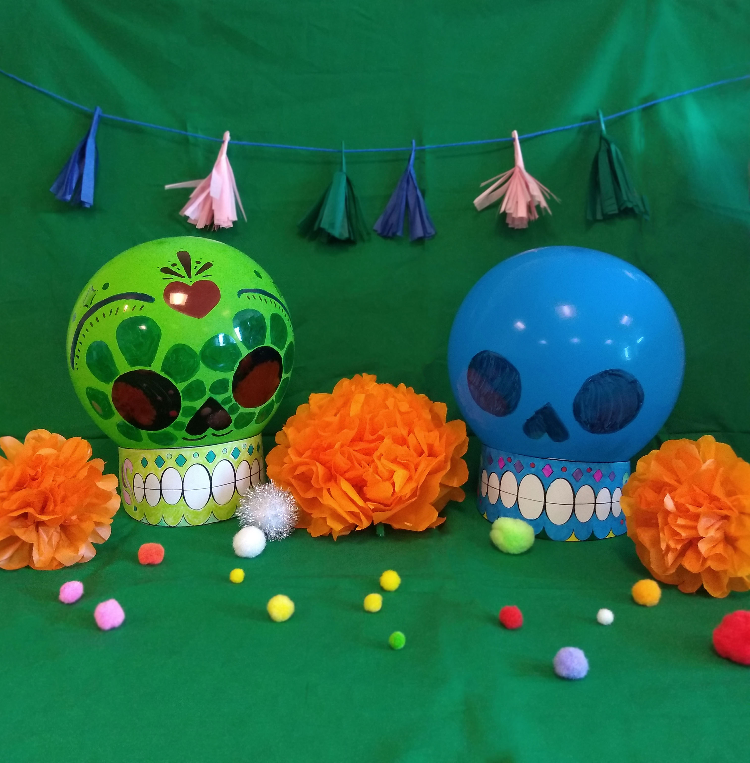 Balloon skulls and paper marigolds