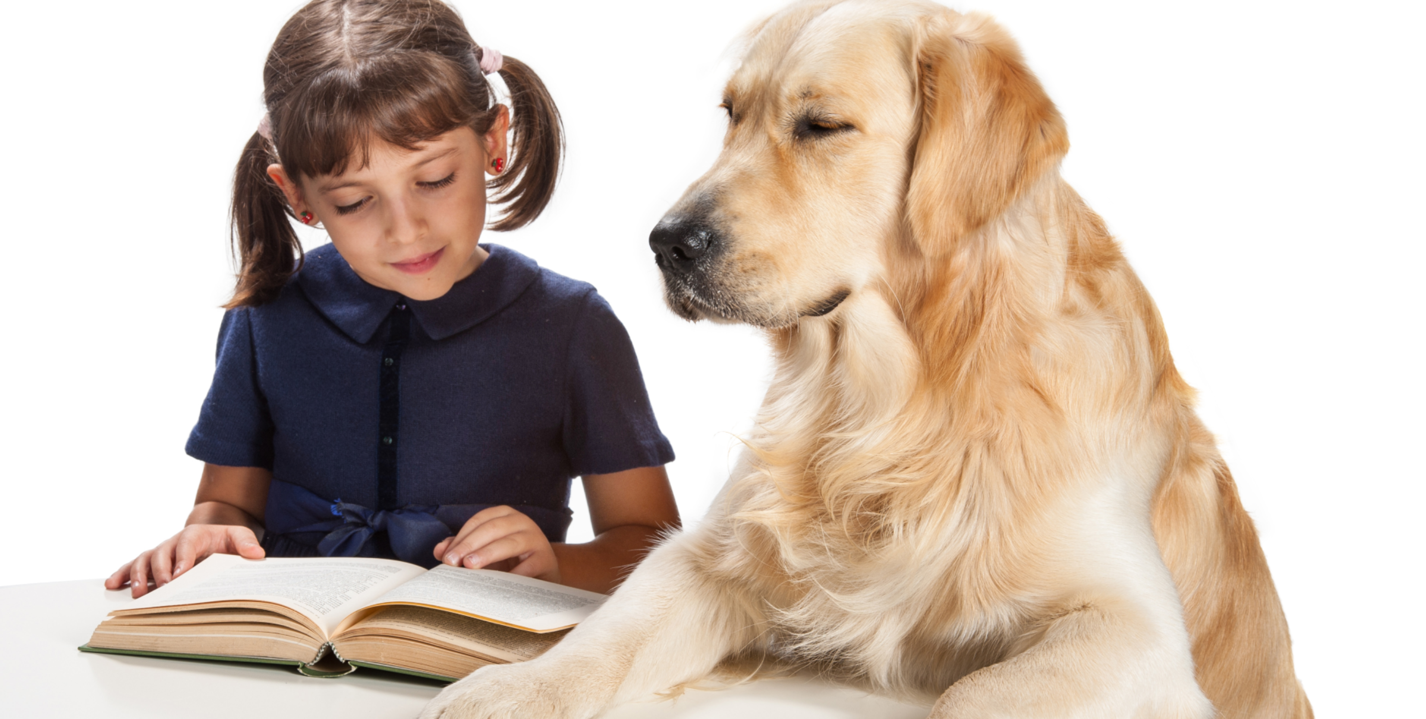 Girl reading to a dog.