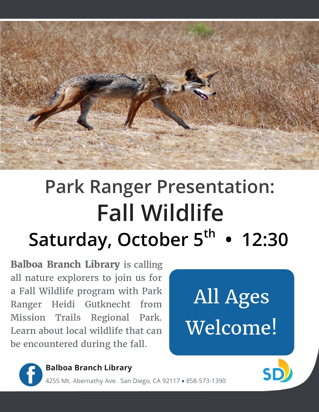 Park Ranger flyer with picture of coyote