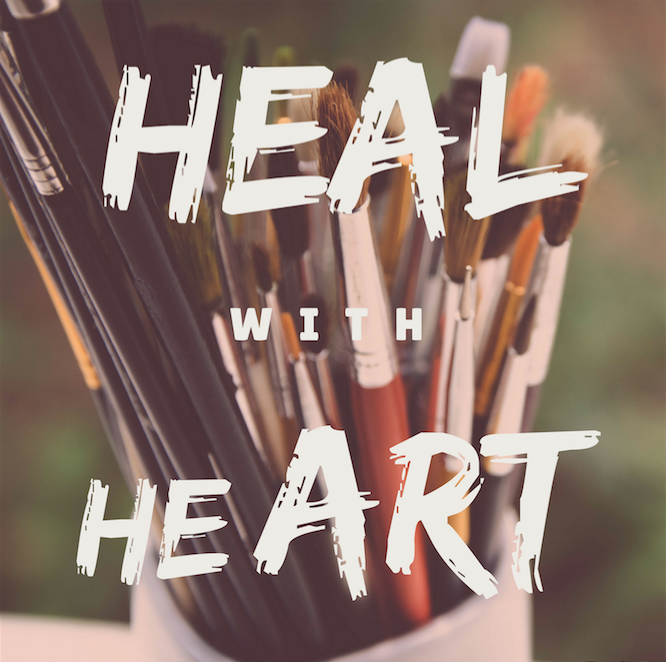 Heal with heart text over image of paintbrushes