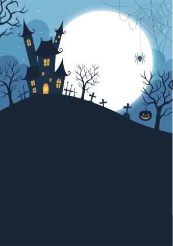 Halloween scene of a haunted house, full moon & spooky trees