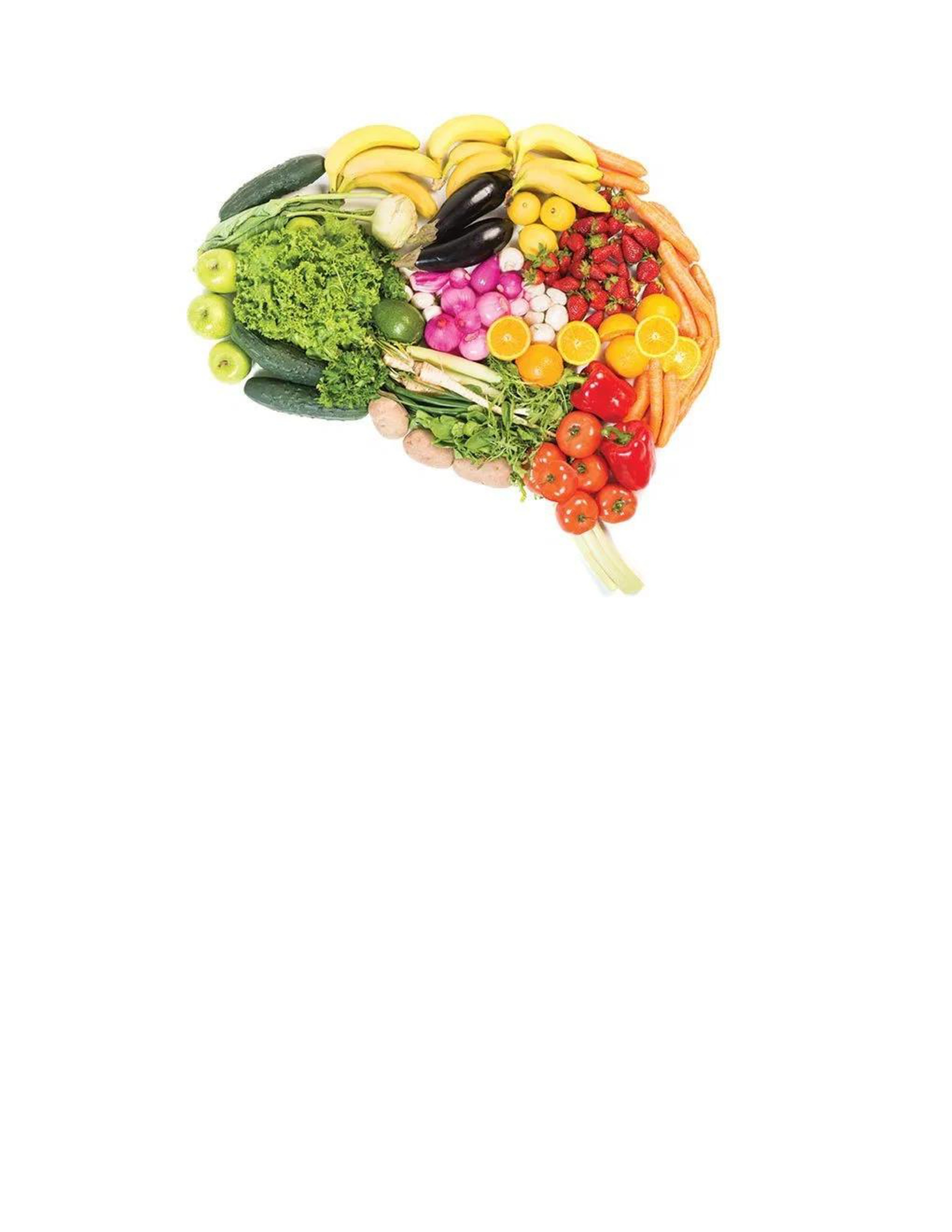 friuts and vegetables arranged in the shape of a brain