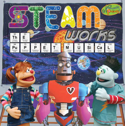 STEAM Works logo featuring robotic puppets