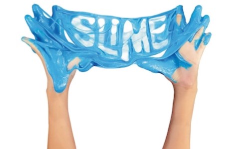 Blue slime stretched between two hands