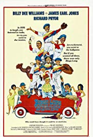 A cartoon-like drawing a team of baseball players in a jalopy.