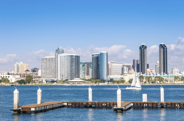 Image of the San Diego city skyline from Coronado Island during the day