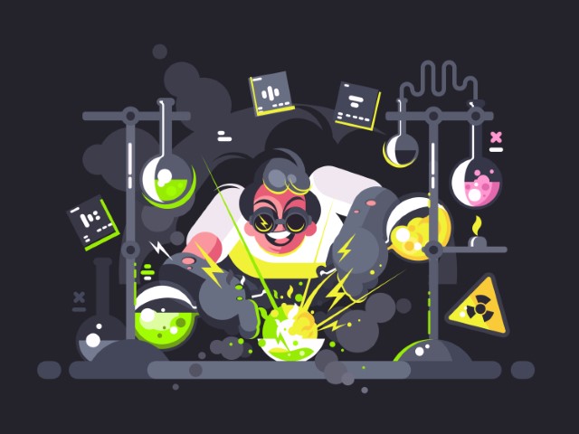 illustration of a mad scientist on a black background