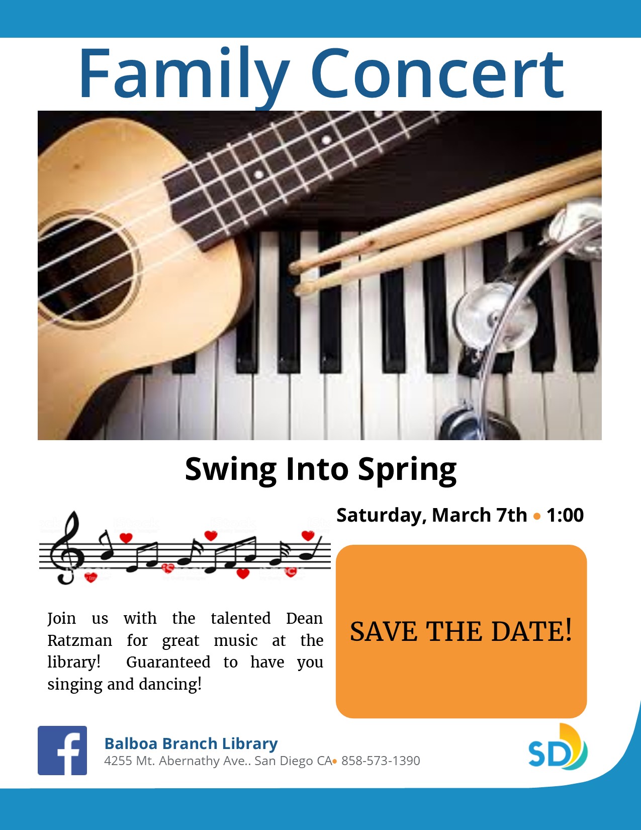 event flyer with images of various musical instruments