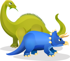 green brontosaurus and blue triceratops