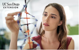 GIRL EXAMINING PLASTIC DNA MODEL