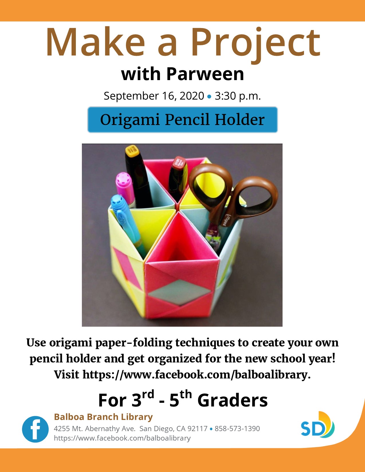 Flyer with picture of origami pencil holder
