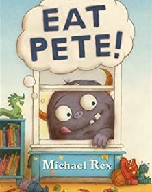 cover of the book Eat Pete! shows a monster looking in a window.
