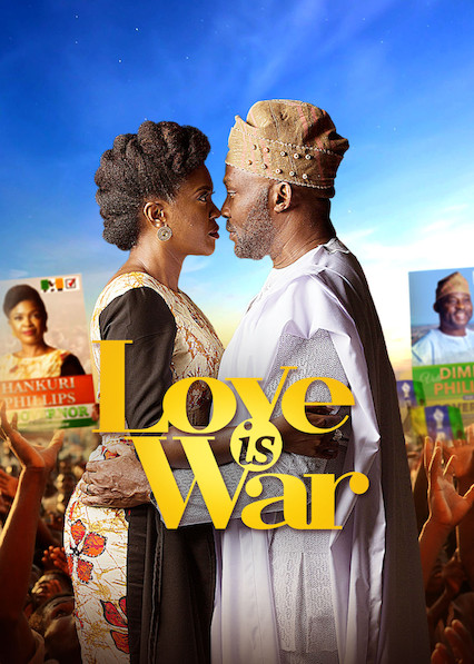 Movie poster for Love is War; side view of a wife and husband holding each other close and staring intently into each other's eyes