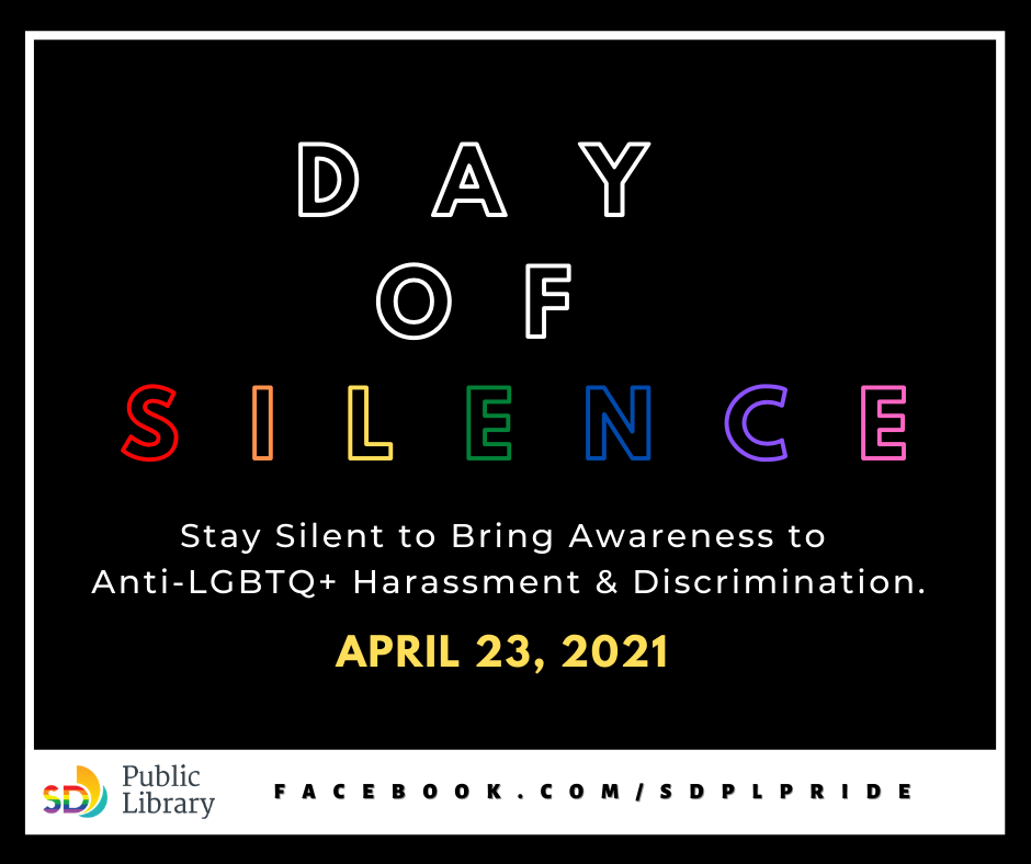 Day of Silence cover photo on Friday, April 23, 2021. Picture is just text of white & rainbow title letters. 