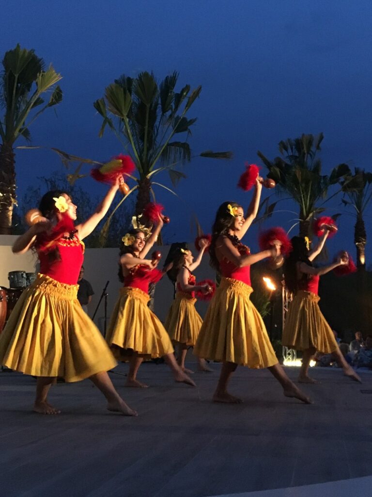 Polynesian Paradise Dancers performing Hawaiian dances in hula skirts!