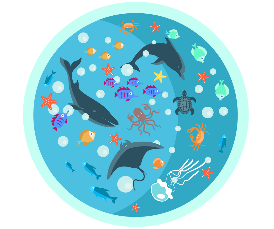 Blue circle with Ocean Animals