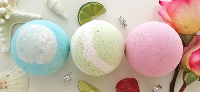 Picture of pink, blue, and green bath bombs