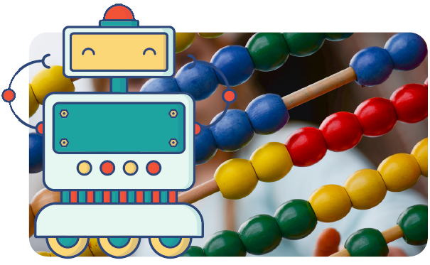 Robot cartoon over abacus