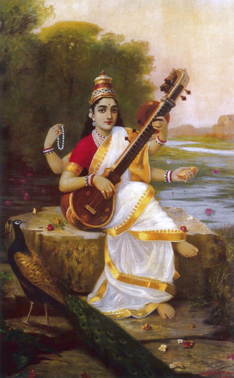 Image of the Hindu goddess, Sarawat, playing a musical instrument. 