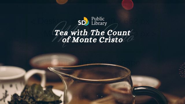 A glass of tea with the words "Tea with the Count of Monte Cristo"