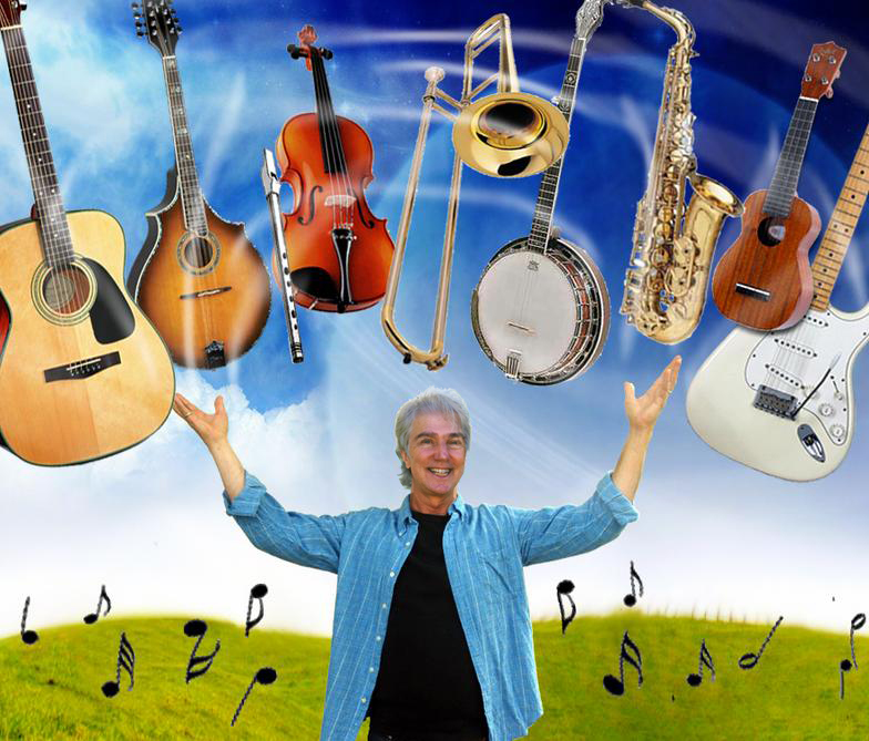 Craig Newton with lots of musical instruments