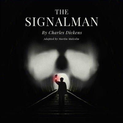 Book cover of the signal man in tunnel holding a lantern