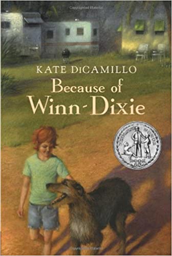 Cover of a book featuring a child with red hair and light skin walking on a path with a large brown dog