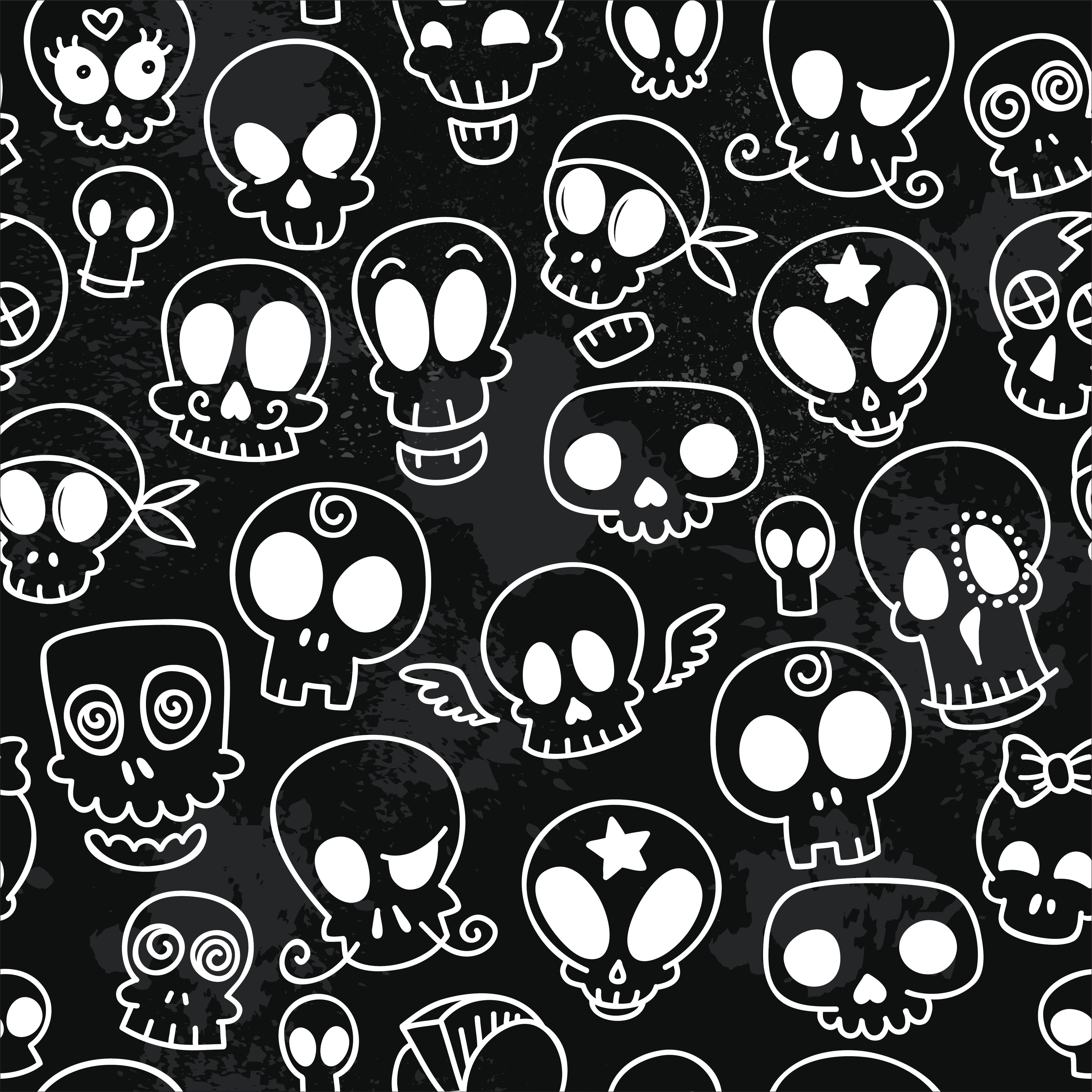 Black and white drawing of skulls