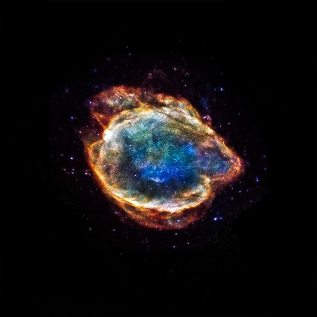 Colorful astronomy photograph of a supernova