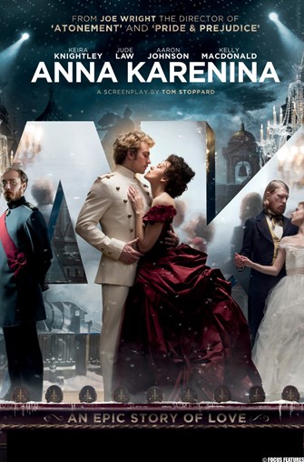 Poster for the 2012 adaptation of "Anna Karenina" with image of a man and woman embracing