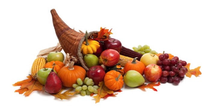 Cornucopia overflowing with Fall Fruits and vegetables