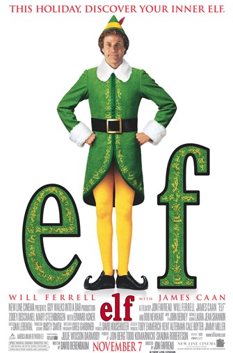 Poster of Elf, with Will Farrell dressed as a very tall elf