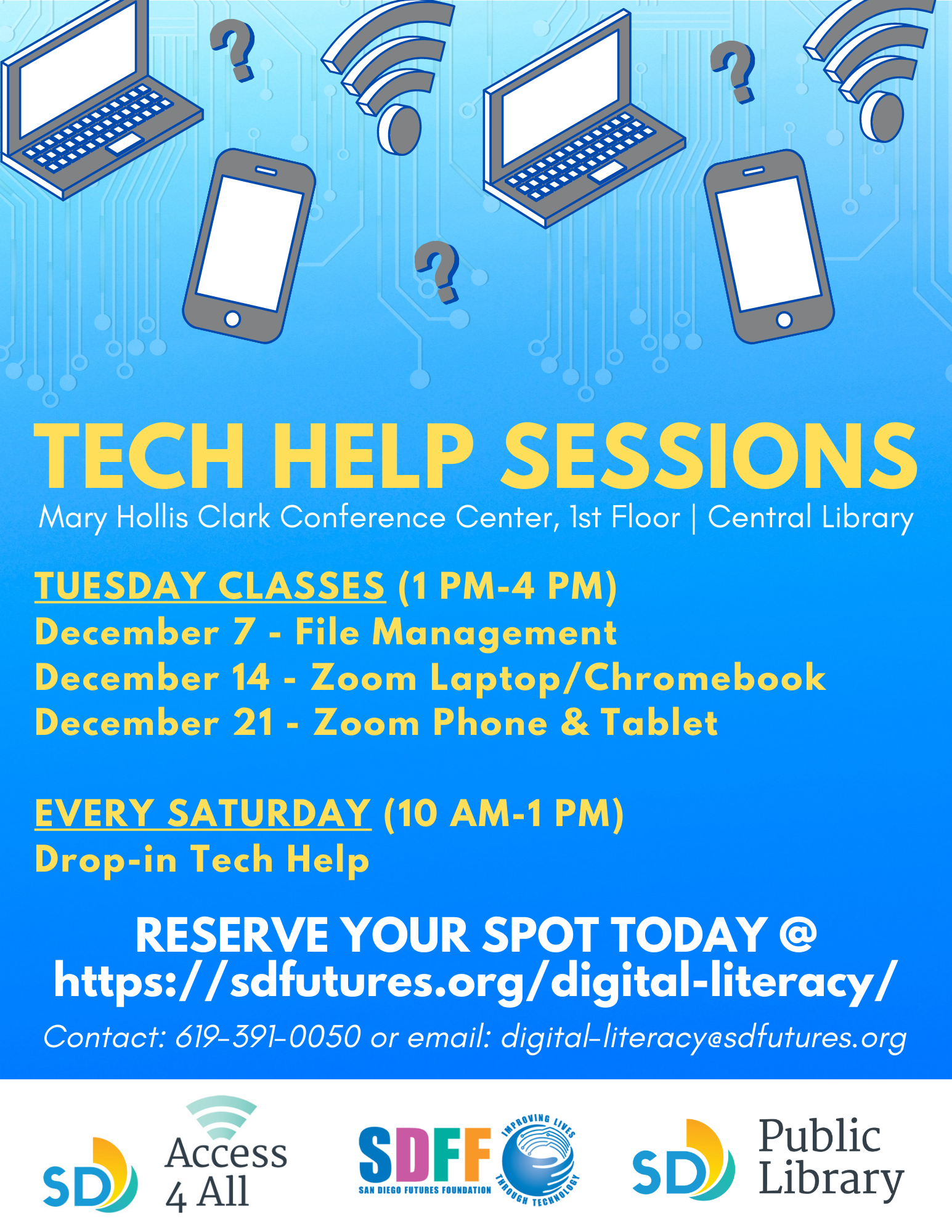 Tech Help Session Flyer for December 2021