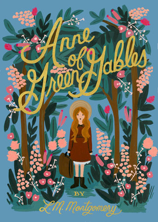 Book cover featuring an illustration of a young girl with light skin and red hair standing in a flowery forest
