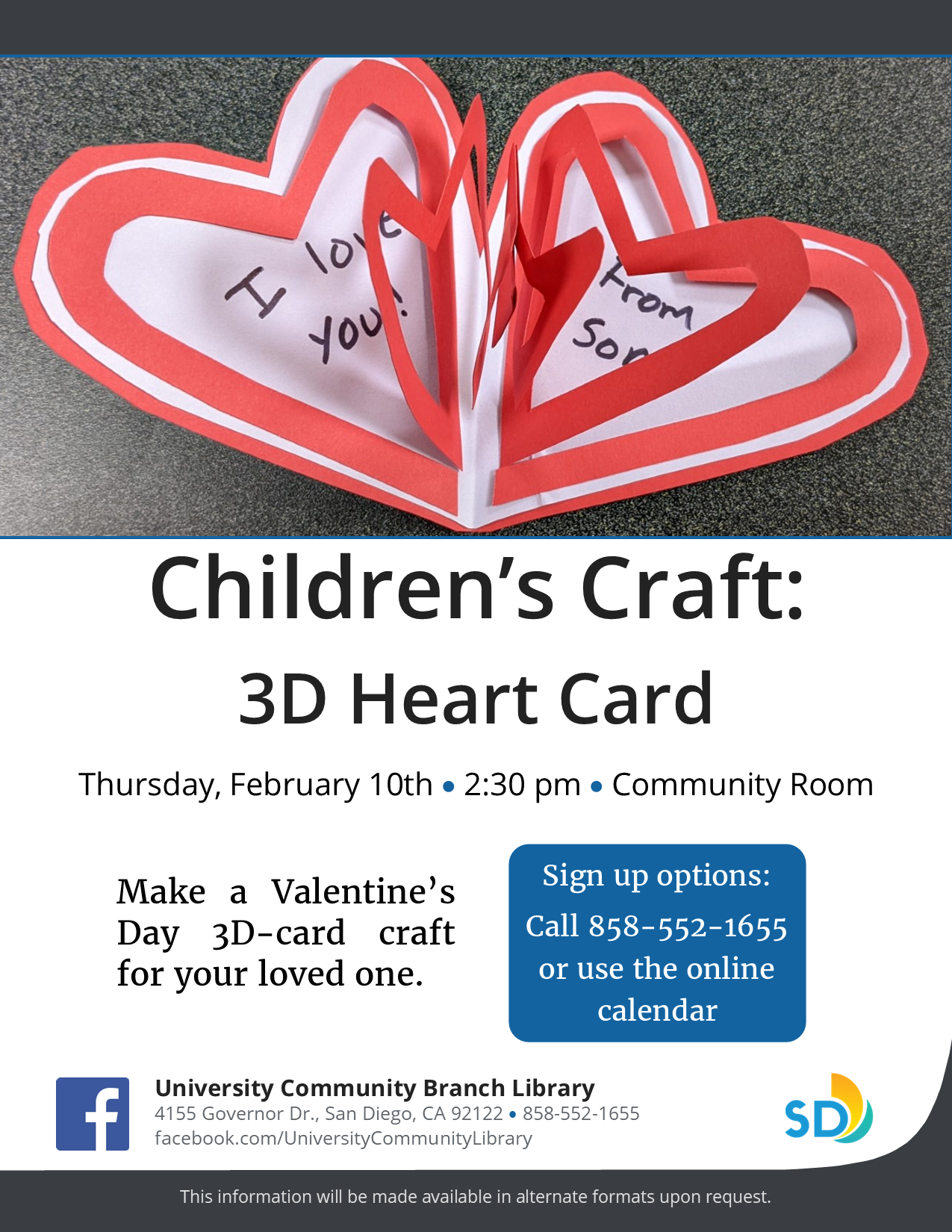 Flyer with heart card image and program description.