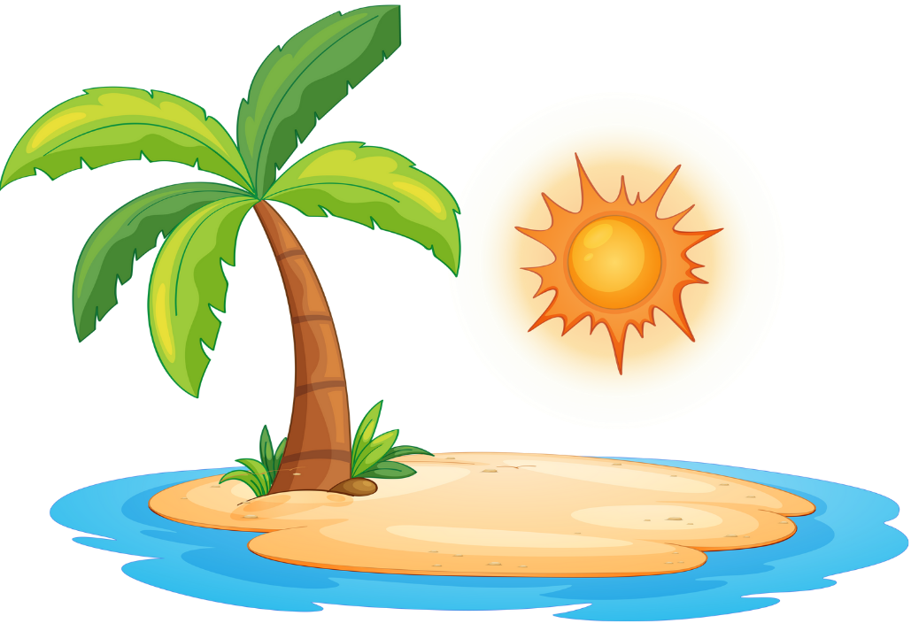 island with palm tree and sun